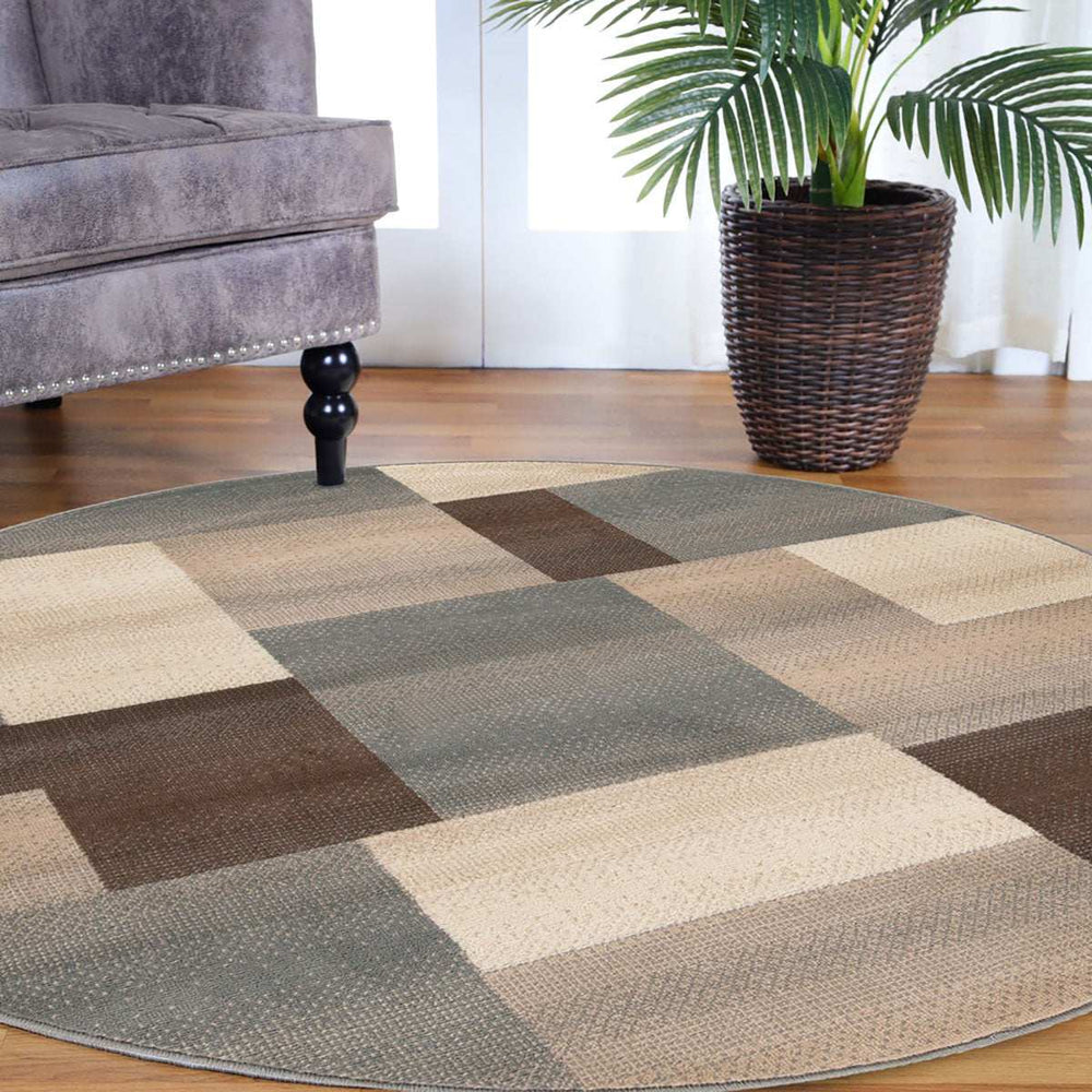5' Round Grey Round Patchwork Power Loom Stain Resistant Area Rug - Homeroots - Flyclothing LLC
