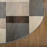 5' Round Grey-Brown Round Patchwork Power Loom Stain Resistant Area Rug - Homeroots