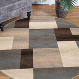 5' Round Grey-Brown Round Patchwork Power Loom Stain Resistant Area Rug - Homeroots - Flyclothing LLC