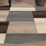 5' Round Grey-Brown Round Patchwork Power Loom Stain Resistant Area Rug - Homeroots - Flyclothing LLC