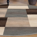 5' Round Grey-Brown Round Patchwork Power Loom Stain Resistant Area Rug - Homeroots - Flyclothing LLC