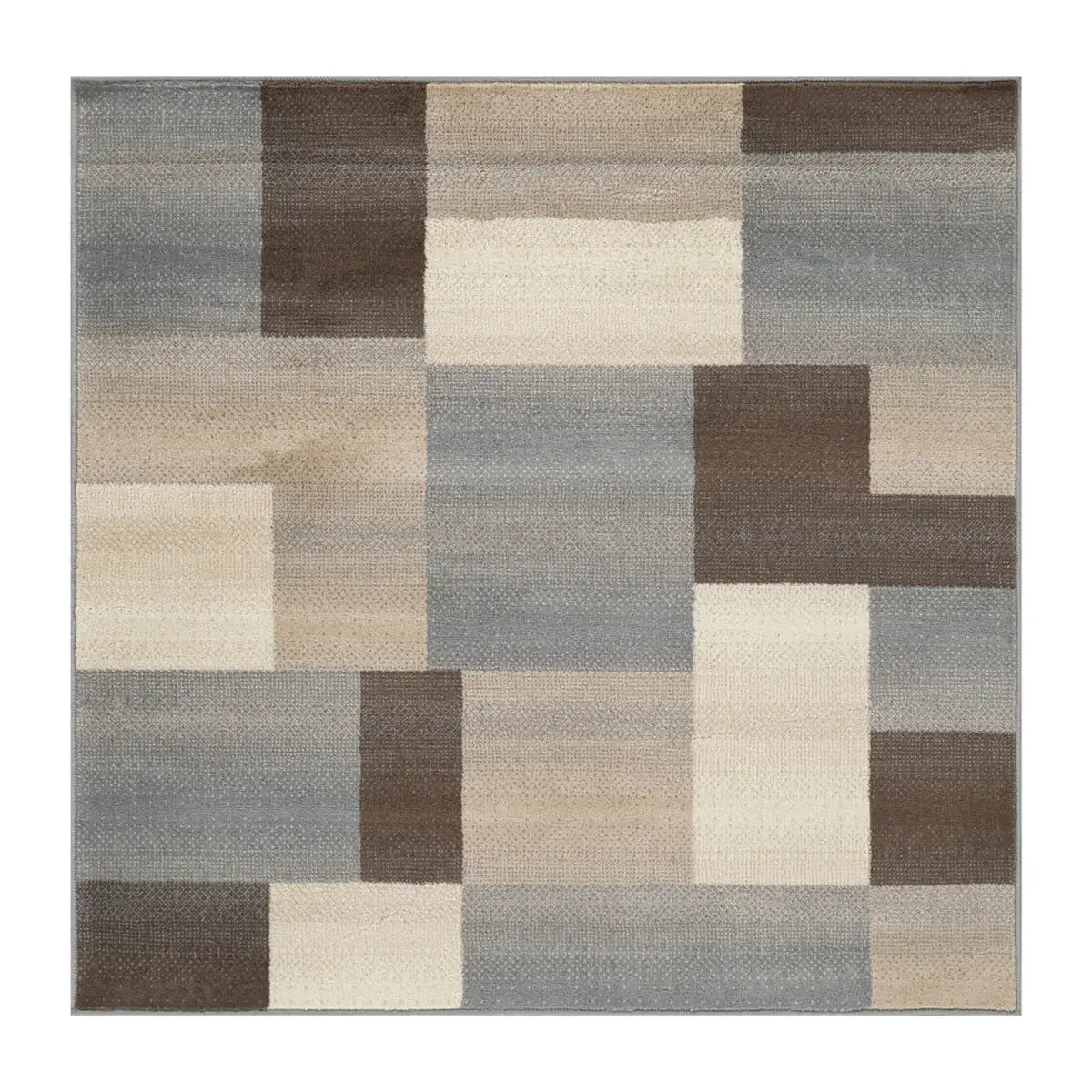 5' Square Grey Square Patchwork Power Loom Stain Resistant Area Rug - Homeroots - Flyclothing LLC