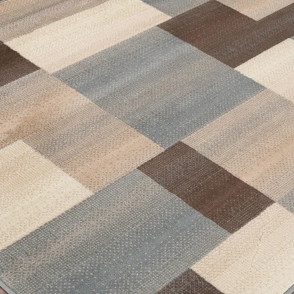 5' Square Grey Square Patchwork Power Loom Stain Resistant Area Rug - Homeroots - Flyclothing LLC