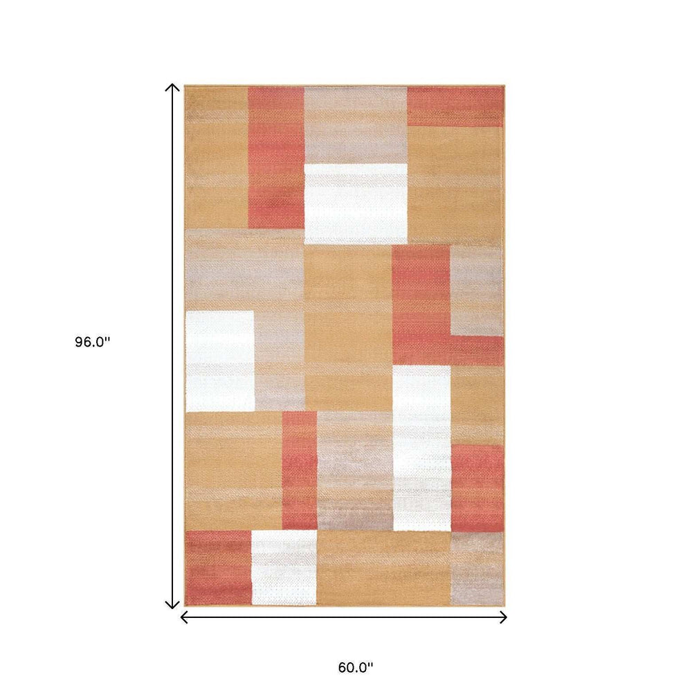5' X 8' Terra Cotta Patchwork Power Loom Stain Resistant Area Rug - Homeroots - Flyclothing LLC