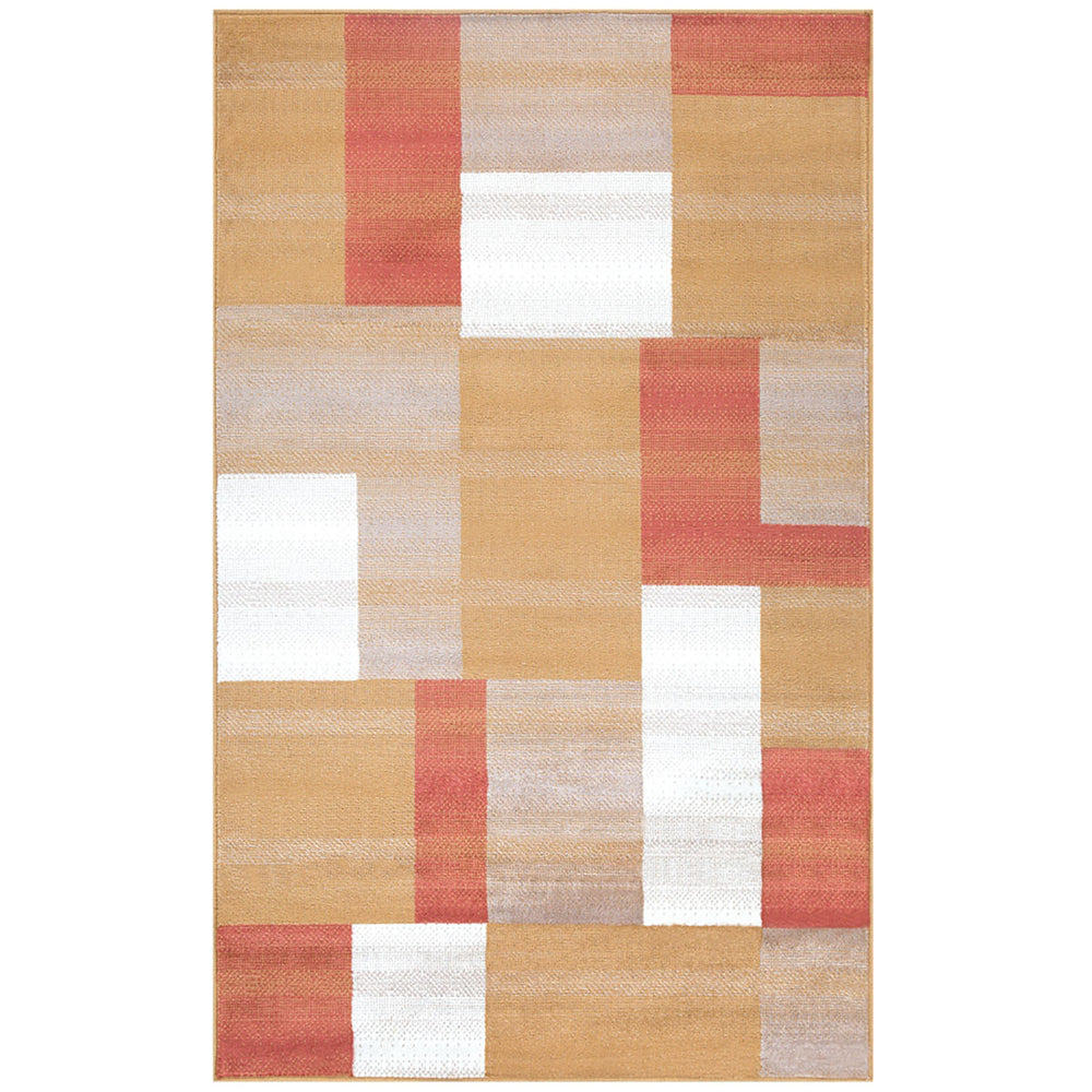 5' X 8' Terra Cotta Patchwork Power Loom Stain Resistant Area Rug - Homeroots