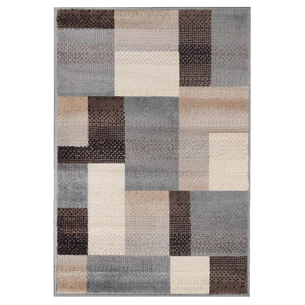 7' X 9' Grey-Brown Patchwork Power Loom Stain Resistant Area Rug - Homeroots