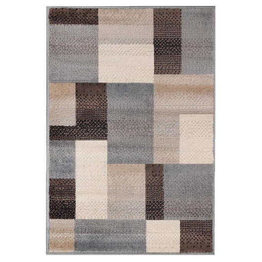 7' X 9' Grey-Brown Patchwork Power Loom Stain Resistant Area Rug - Homeroots - Flyclothing LLC