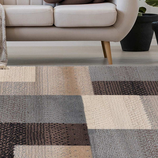 7' X 9' Grey-Brown Patchwork Power Loom Stain Resistant Area Rug - Homeroots - Flyclothing LLC