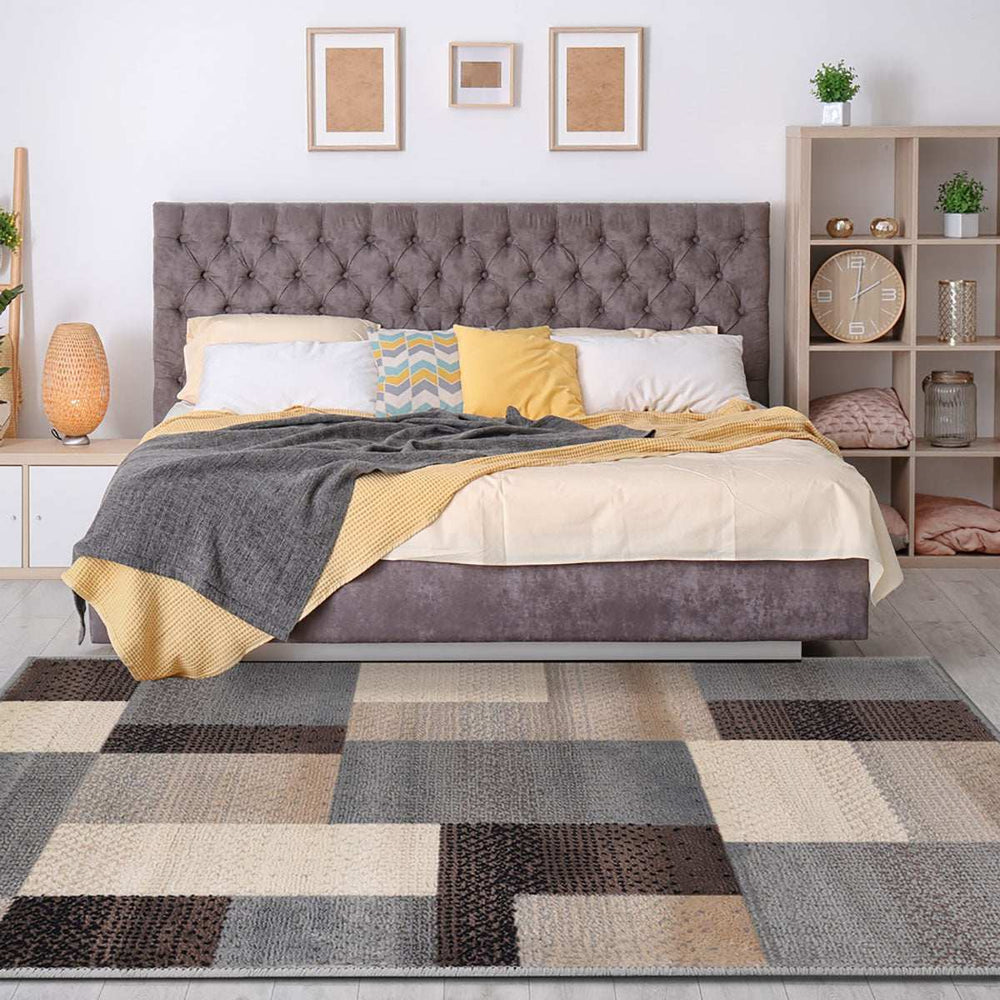 8' X 10' Grey-Brown Patchwork Power Loom Stain Resistant Area Rug - Homeroots - Flyclothing LLC