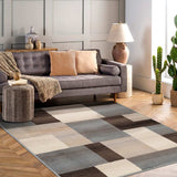 8' Square Grey-Brown Square Patchwork Power Loom Stain Resistant Area Rug - Homeroots - Flyclothing LLC