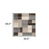 8' Square Grey-Brown Square Patchwork Power Loom Stain Resistant Area Rug - Homeroots - Flyclothing LLC