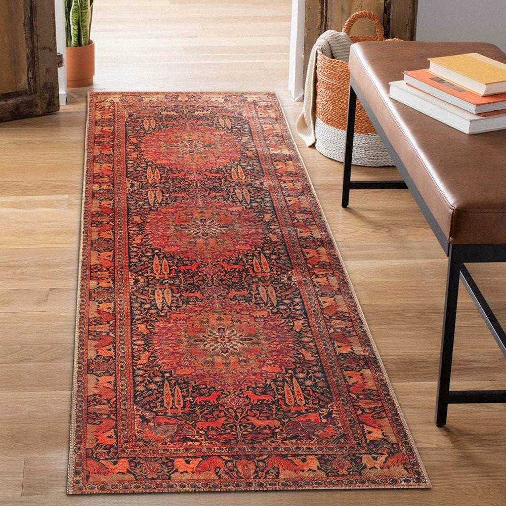 8' Brown Medallion Power Loom Runner Rug - Homeroots - Flyclothing LLC