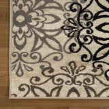 10' Beige Black and Gray Floral Medallion Power Loom Runner Rug - Homeroots - Flyclothing LLC