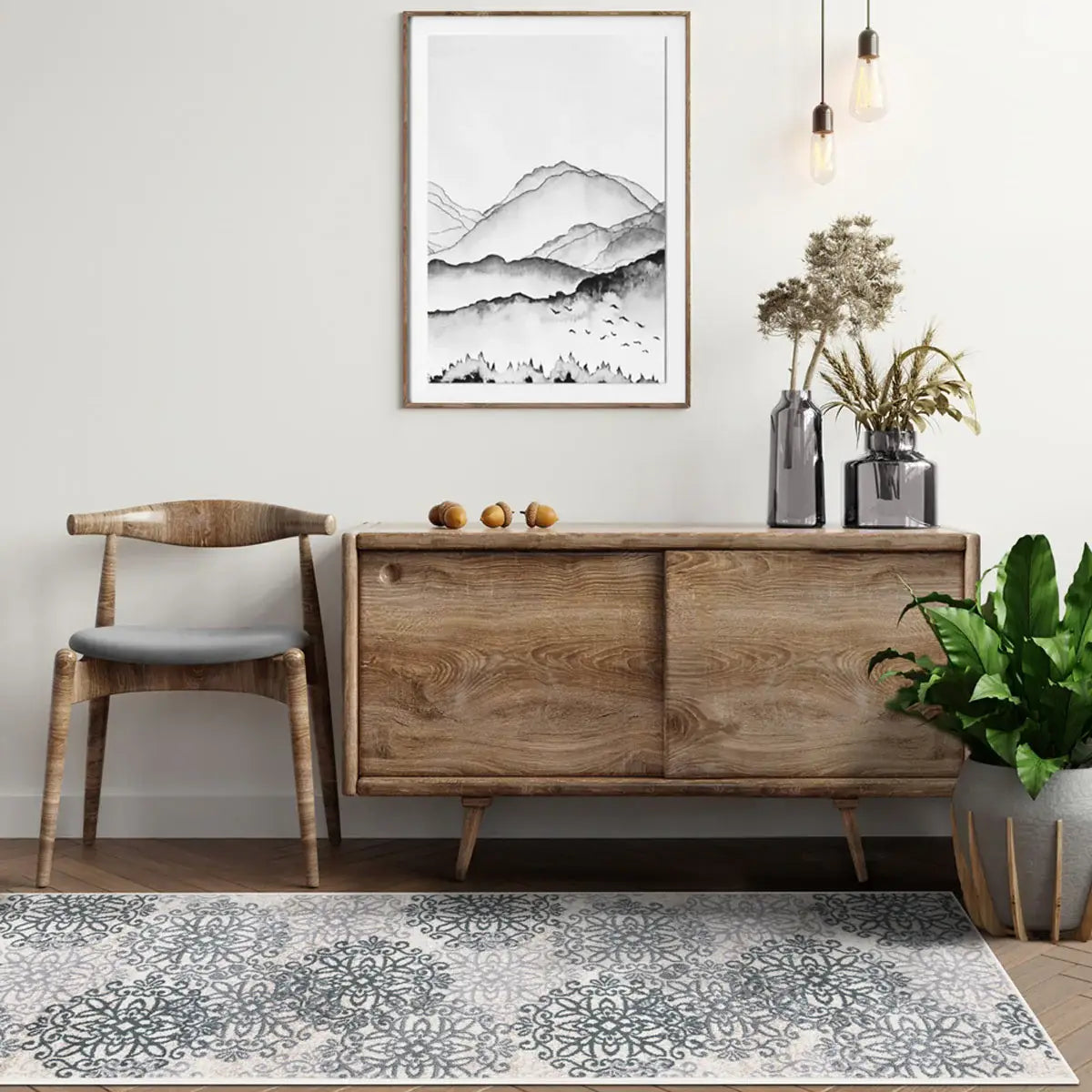 8' Oatmeal And Gray Medallion Power Loom Stain Resistant Runner Rug - Homeroots - Flyclothing LLC