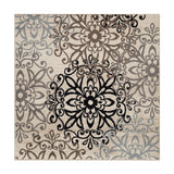 5' Square Tan Gray And Black Square Floral Medallion Stain Resistant Area Rug - Homeroots