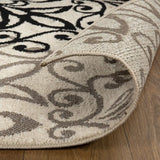 5' Square Tan Gray And Black Square Floral Medallion Stain Resistant Area Rug - Homeroots - Flyclothing LLC