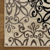 5' Square Tan Gray And Black Square Floral Medallion Stain Resistant Area Rug - Homeroots - Flyclothing LLC