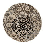 8' Round Tan Gray And Black Round Floral Medallion Stain Resistant Area Rug - Homeroots
