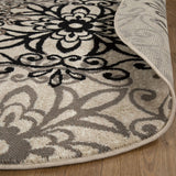 8' Round Tan Gray And Black Round Floral Medallion Stain Resistant Area Rug - Homeroots
