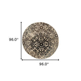 8' Round Tan Gray And Black Round Floral Medallion Stain Resistant Area Rug - Homeroots - Flyclothing LLC