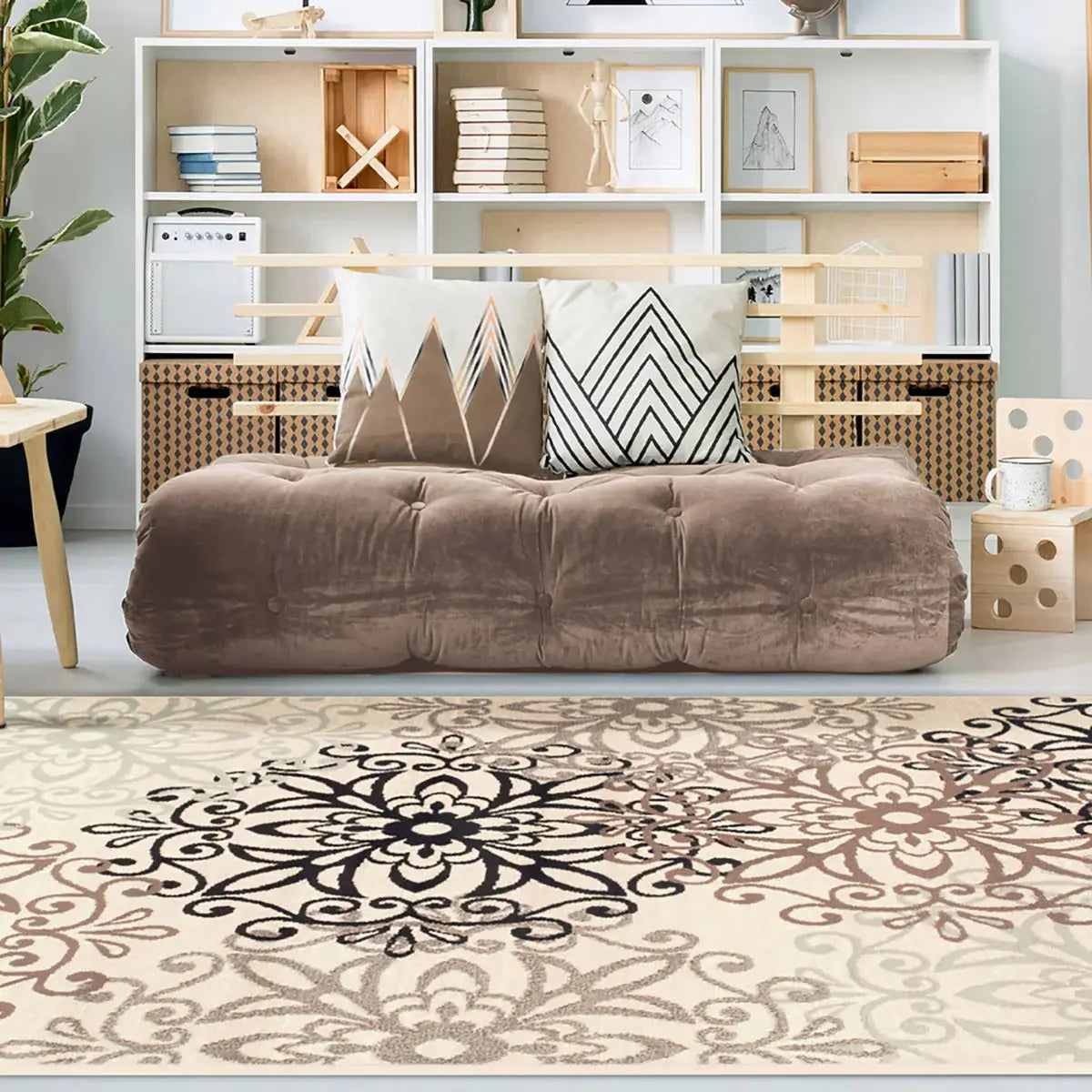 9' X 12' Beige Medallion Power Loom Stain Resistant Area Rug - Homeroots - Flyclothing LLC