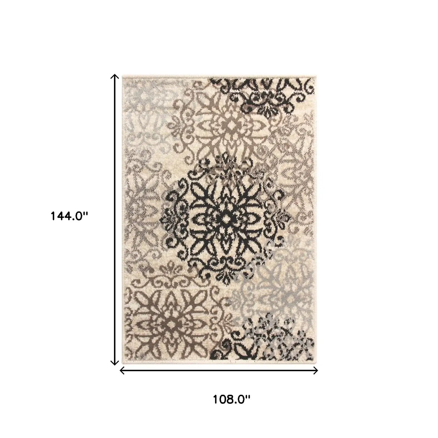 9' X 12' Beige Medallion Power Loom Stain Resistant Area Rug - Homeroots - Flyclothing LLC