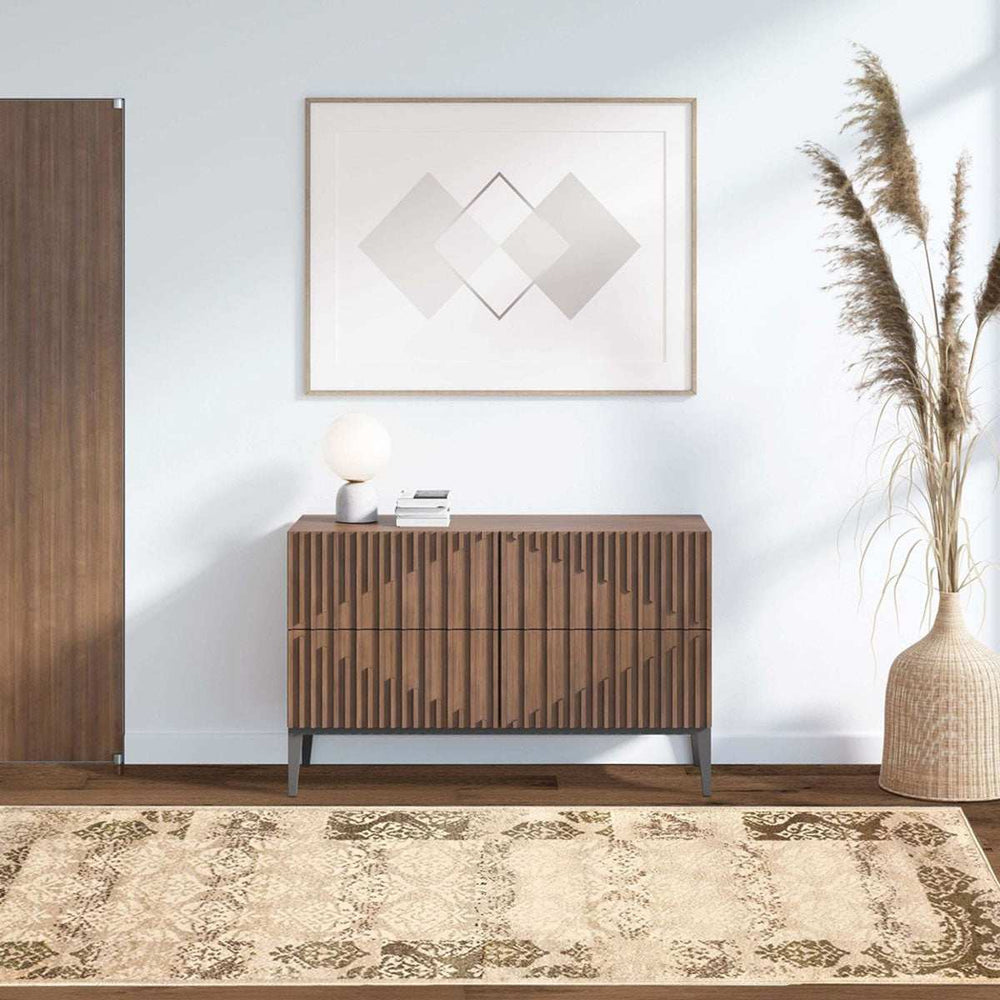 8' Beige Damask Power Loom Distressed Stain Resistant Runner Rug - Homeroots - Flyclothing LLC