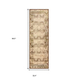 8' Brown Damask Power Loom Distressed Stain Resistant Runner Rug - Homeroots - Flyclothing LLC