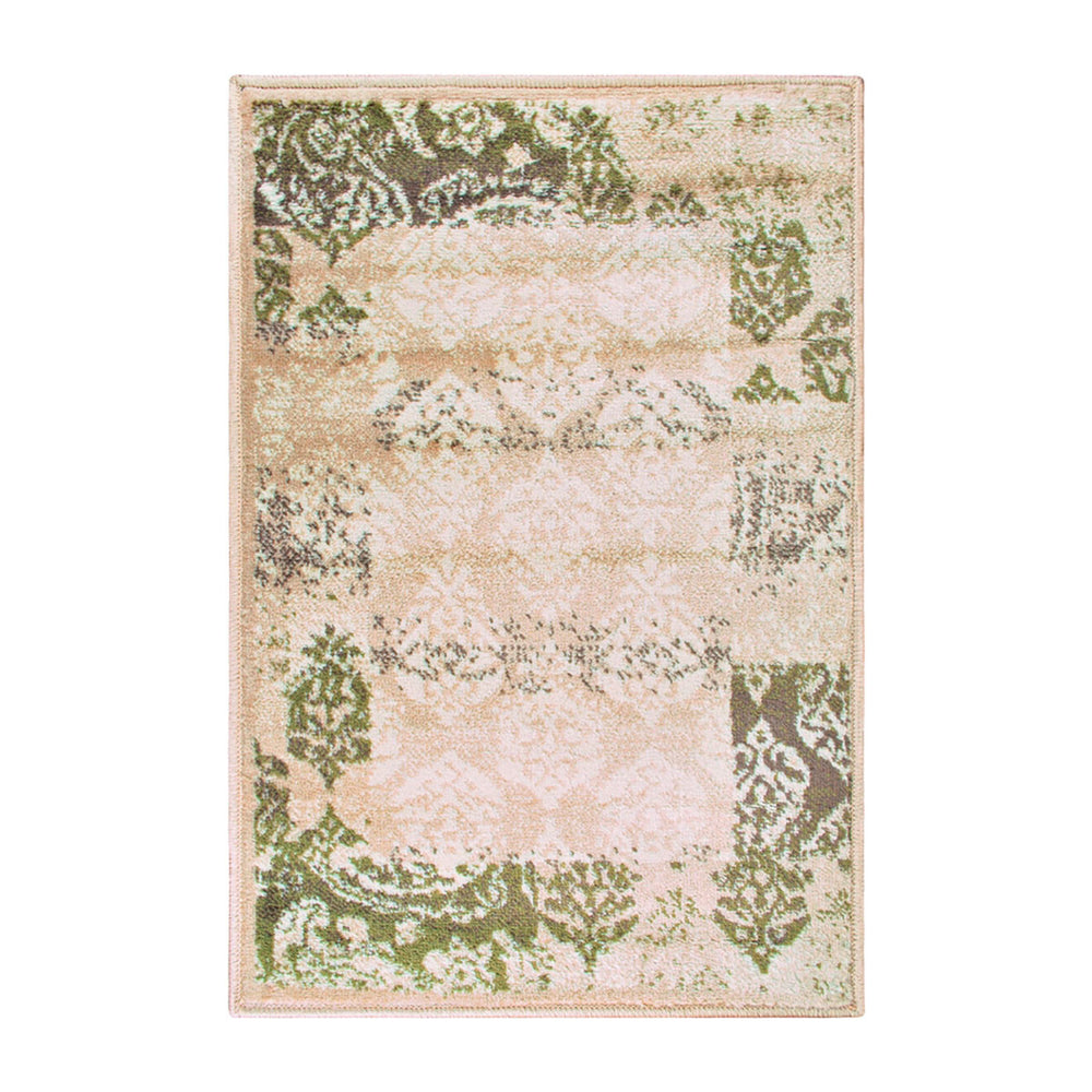 2' X 3' Beige Damask Power Loom Distressed Stain Resistant Area Rug - Homeroots