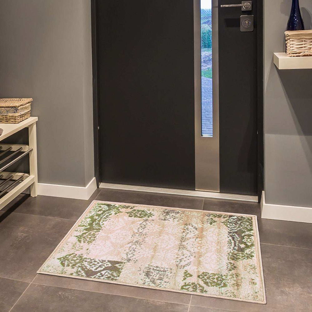 2' X 3' Beige Damask Power Loom Distressed Stain Resistant Area Rug - Homeroots - Flyclothing LLC