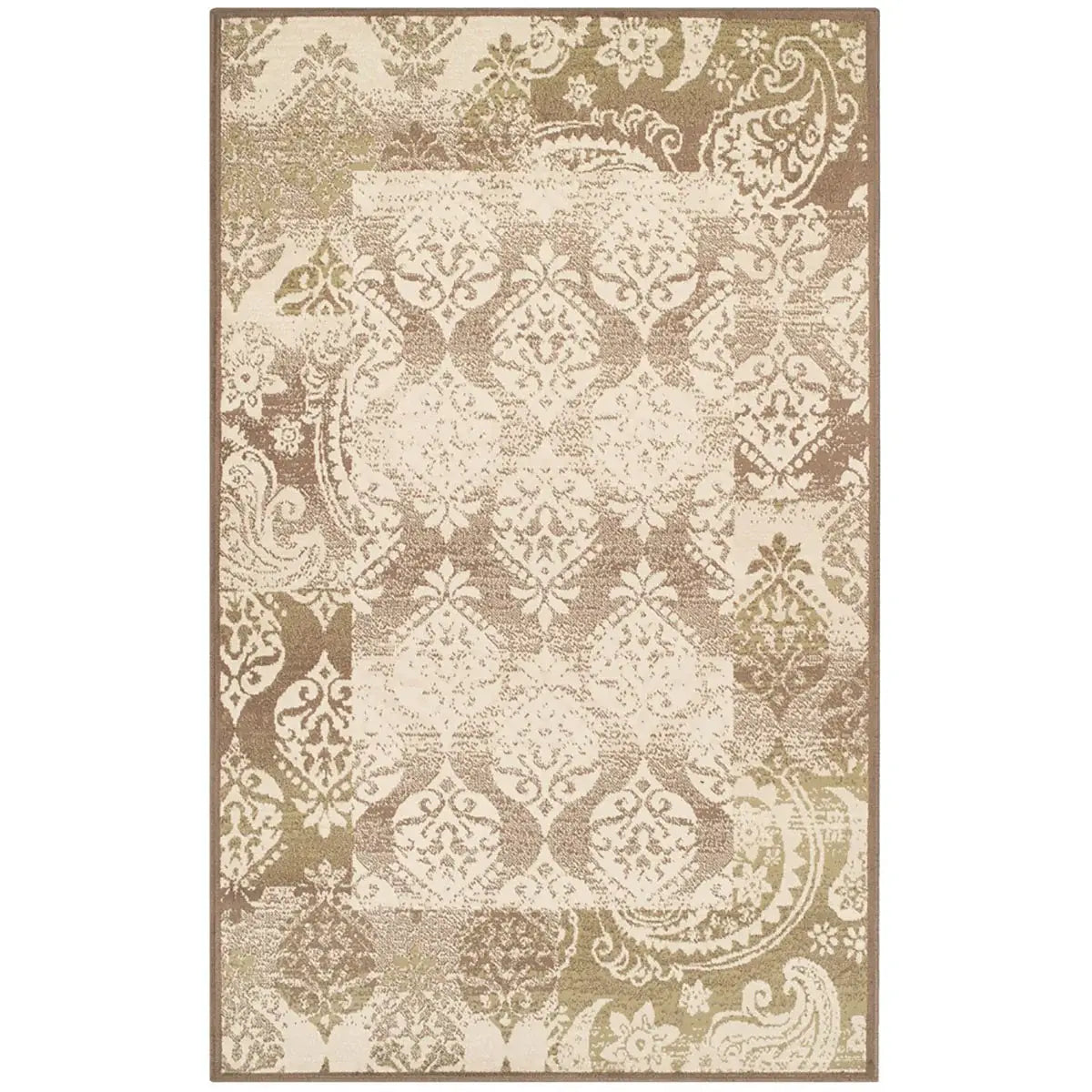5' X 8' Brown Damask Power Loom Distressed Stain Resistant Area Rug - Homeroots - Flyclothing LLC