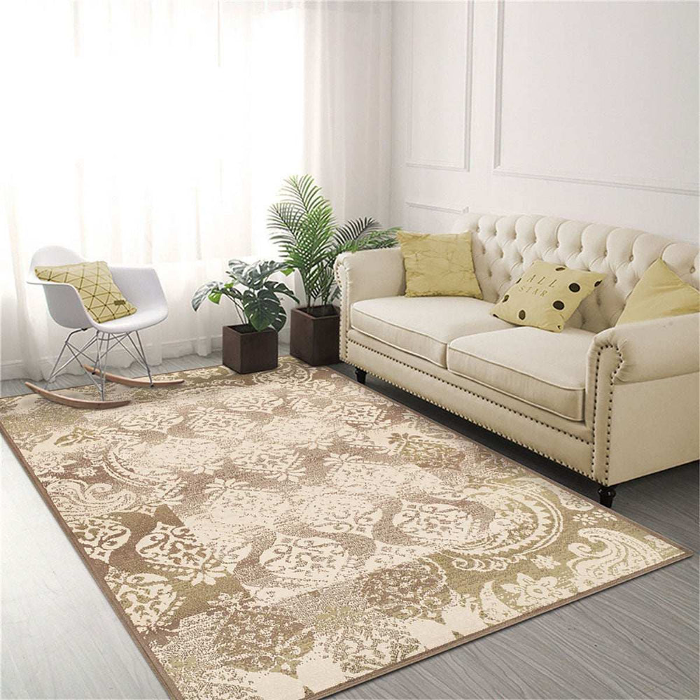 5' X 8' Brown Damask Power Loom Distressed Stain Resistant Area Rug - Homeroots - Flyclothing LLC