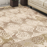 5' X 8' Brown Damask Power Loom Distressed Stain Resistant Area Rug - Homeroots