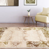 8' X 10' Beige Damask Power Loom Distressed Stain Resistant Area Rug - Homeroots