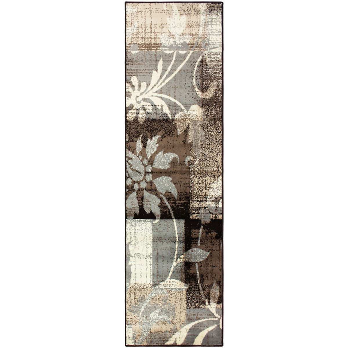 10' Beige And Gray Floral Power Loom Distressed Stain Resistant Runner Rug - Homeroots - Flyclothing LLC