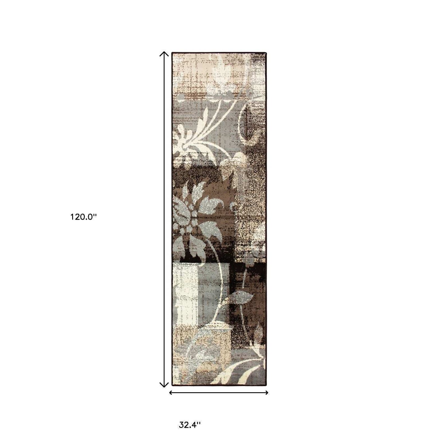 10' Beige And Gray Floral Power Loom Distressed Stain Resistant Runner Rug - Homeroots - Flyclothing LLC