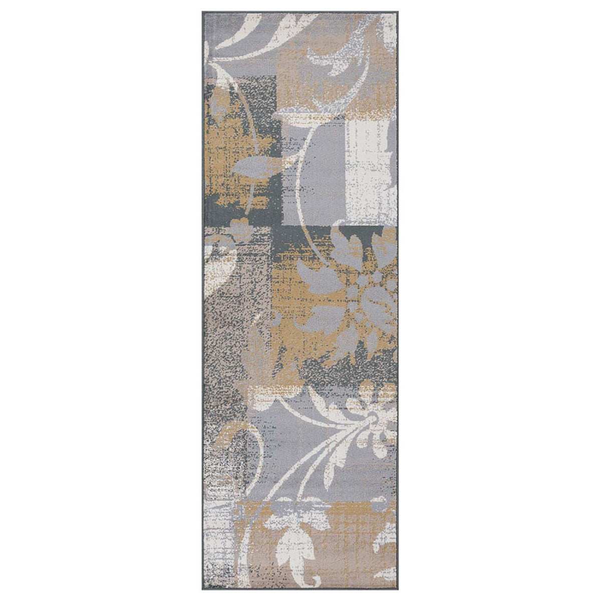 10' Beige And Gray Floral Power Loom Distressed Stain Resistant Runner Rug - Homeroots - Flyclothing LLC