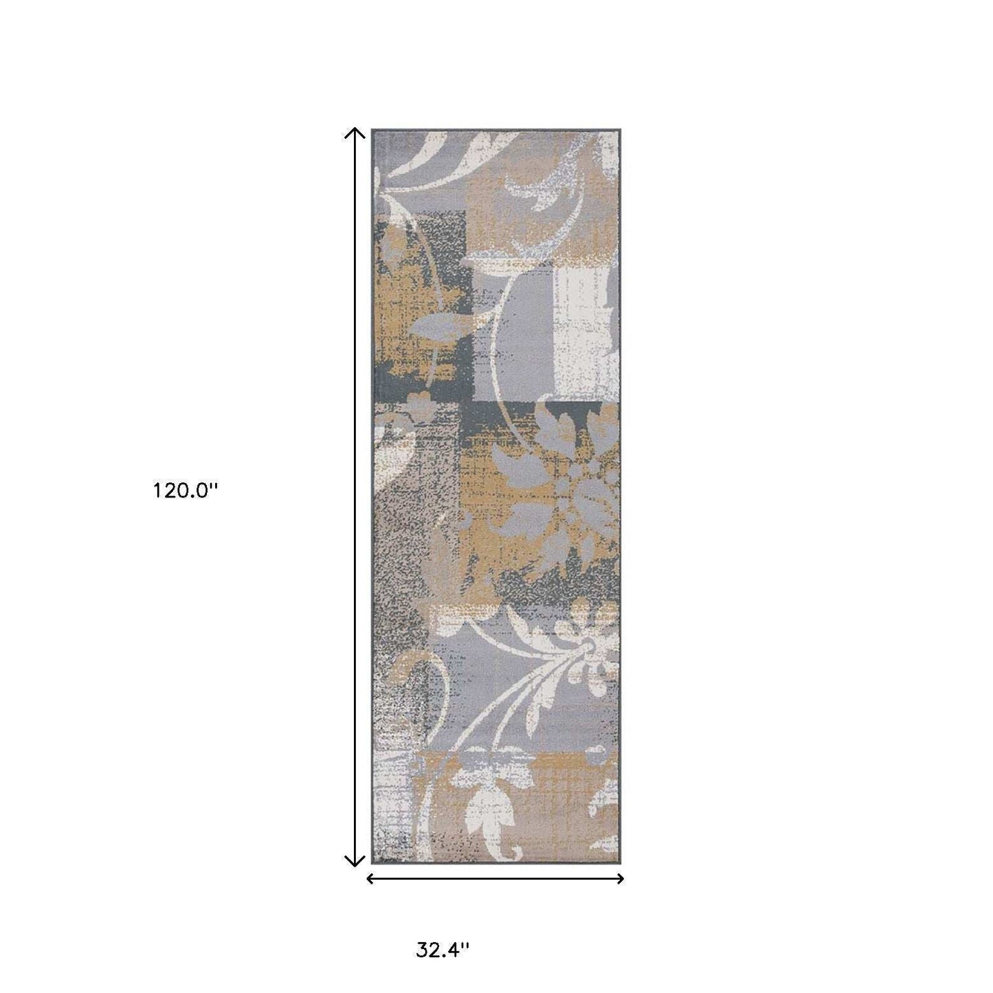 10' Beige And Gray Floral Power Loom Distressed Stain Resistant Runner Rug - Homeroots - Flyclothing LLC