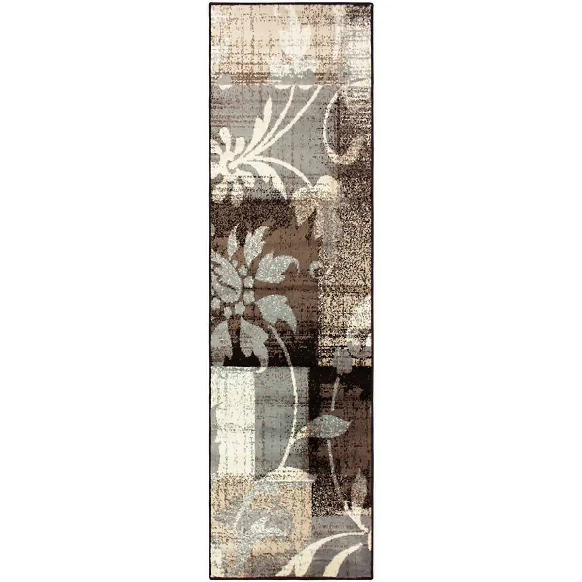 12' Beige And Gray Floral Power Loom Distressed Runner Rug - Homeroots - Flyclothing LLC