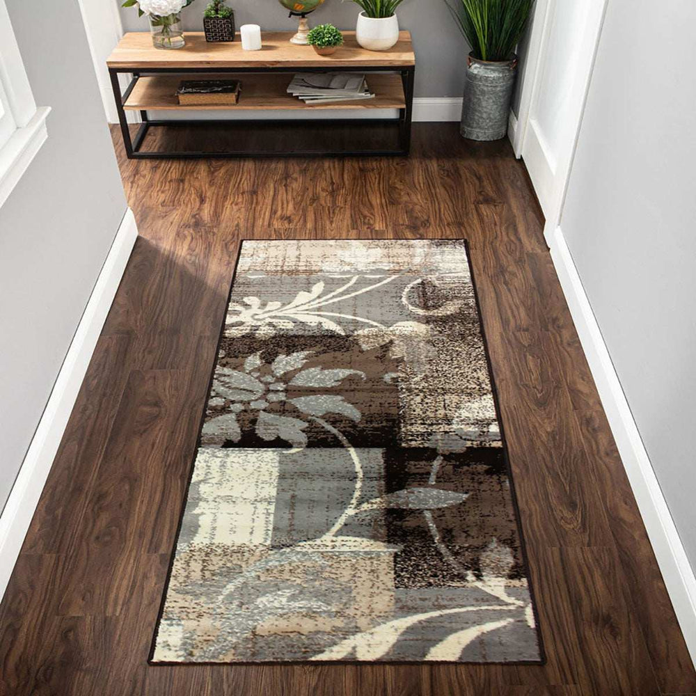 12' Beige And Gray Floral Power Loom Distressed Runner Rug - Homeroots - Flyclothing LLC