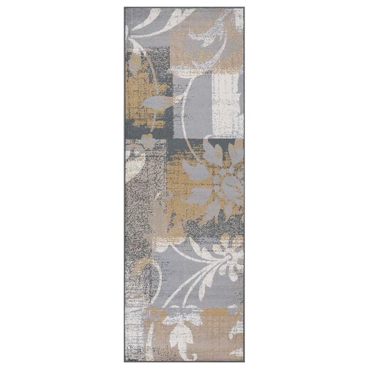 8' Beige And Gray Floral Power Loom Distressed Stain Resistant Runner Rug - Homeroots - Flyclothing LLC
