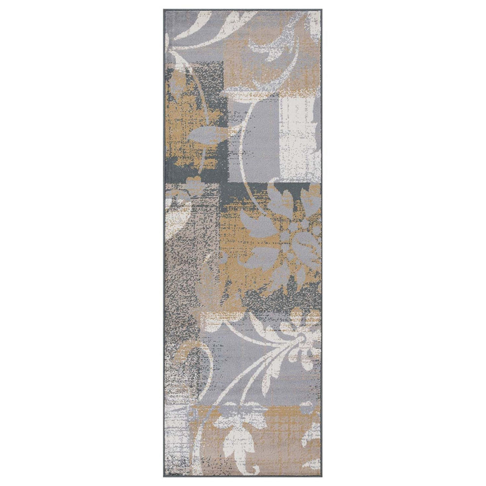 8' Beige And Gray Floral Power Loom Distressed Stain Resistant Runner Rug - Homeroots
