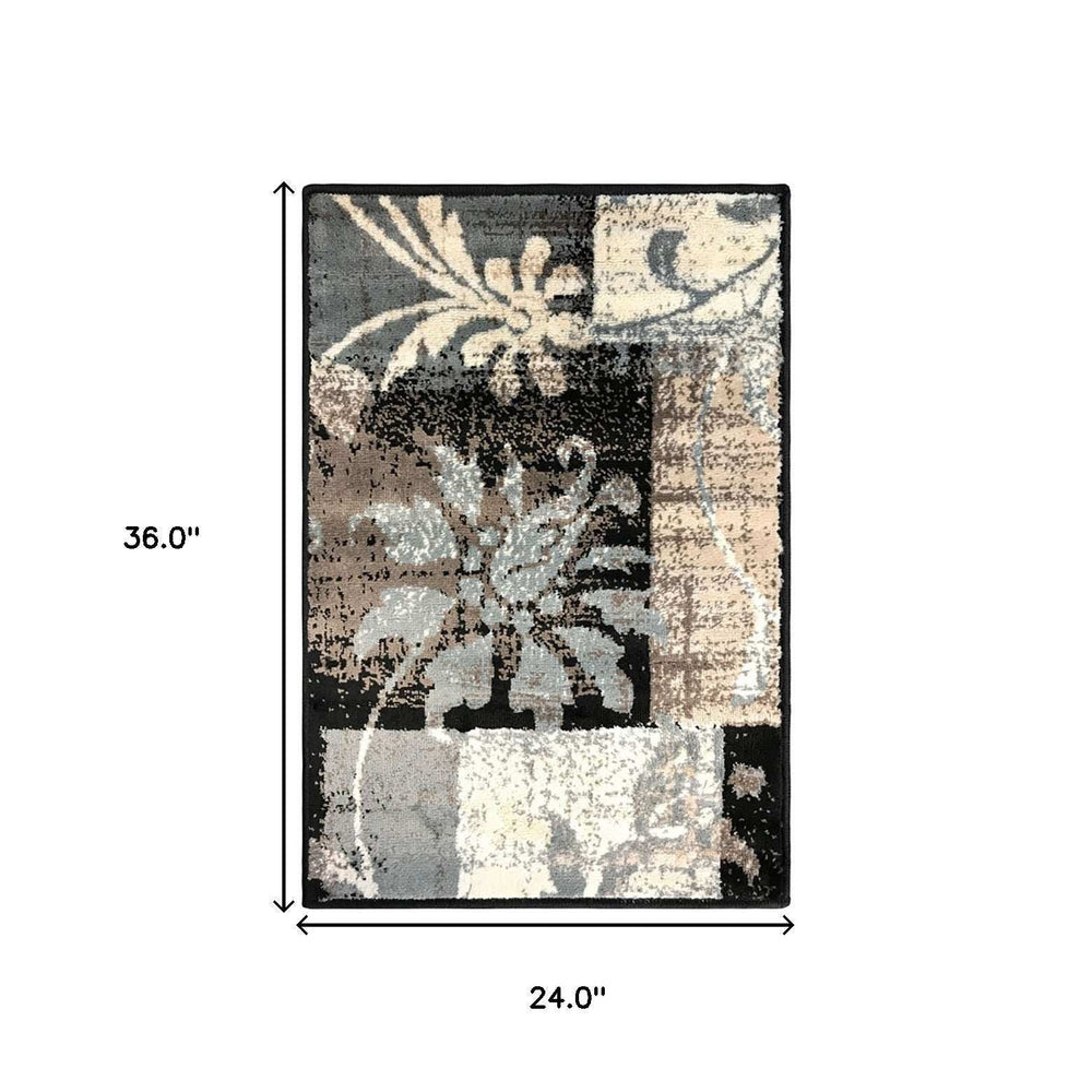 2' X 3' Beige And Gray Floral Power Loom Distressed Stain Resistant Area Rug - Homeroots - Flyclothing LLC