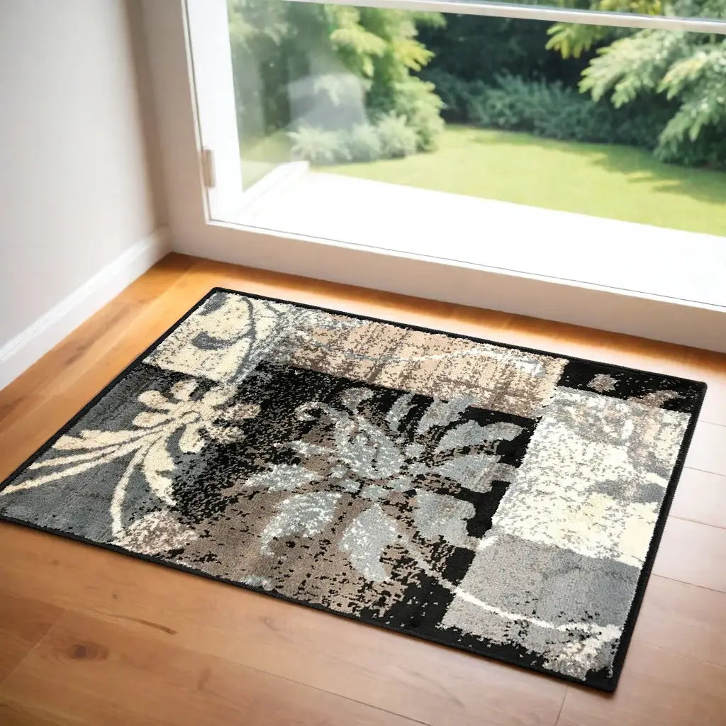 2' X 3' Beige And Gray Floral Power Loom Distressed Stain Resistant Area Rug - Homeroots - Flyclothing LLC