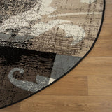 5' Beige And Black Round Floral Power Loom Distressed Area Rug - Homeroots - Flyclothing LLC