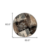 5' Beige And Black Round Floral Power Loom Distressed Area Rug - Homeroots - Flyclothing LLC