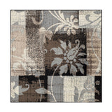 5' Square Beige And Gray Square Floral Power Loom Distressed Stain Resistant Area Rug - Homeroots