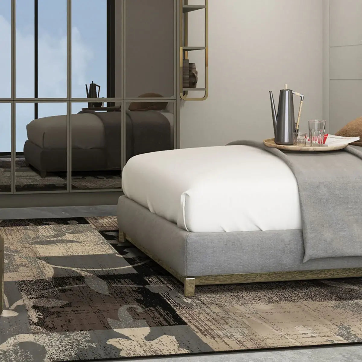 5' X 8' Beige And Gray Floral Power Loom Distressed Stain Resistant Area Rug - Homeroots - Flyclothing LLC