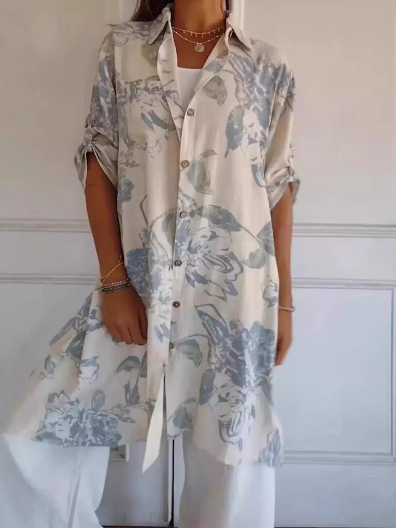 Full Size Floral Print Button-Up Shirt Dress Plus Size - Trendsi - Flyclothing LLC