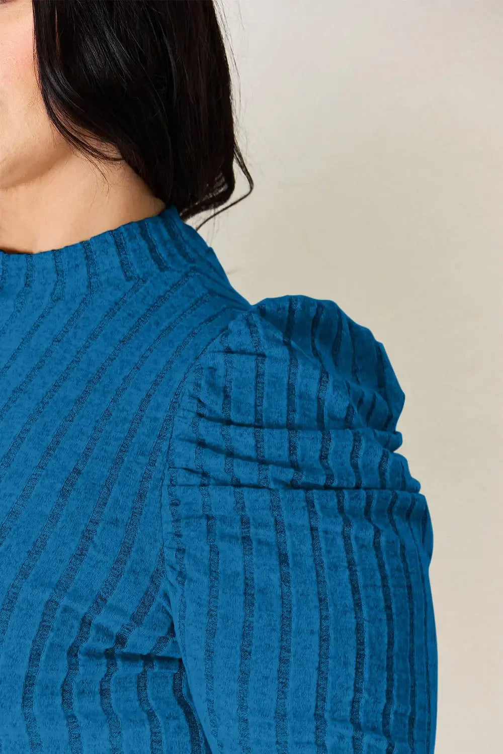 Basic Bae Full Size Ribbed Mock Neck Puff Sleeve T-Shirt - ShopBasicbae - Flyclothing LLC